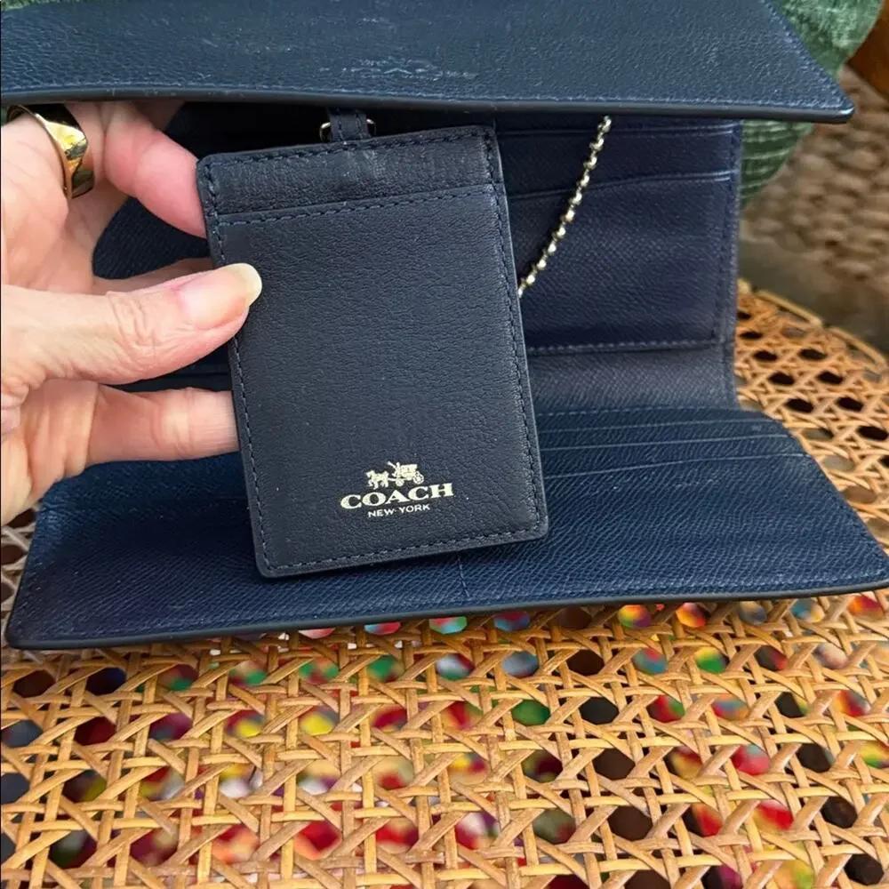 Coach Mid-Y2K Blue Pebbled Leather ID Strap Clutch Wallet